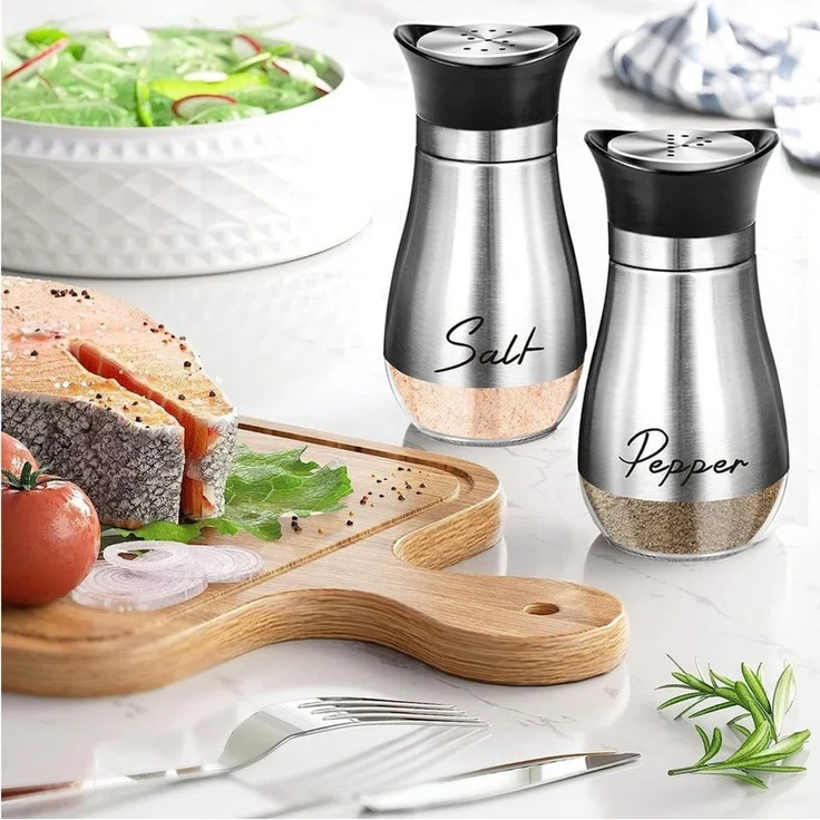 FELIXLEO Salz- / Pfefferstreuer Edelstahl Salz und Pfefferstreuer Set Glasflasche Gewürzspender, (1-tlg) – Bild 2