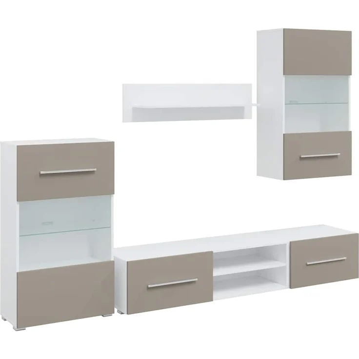 vidaXL 5-tlg. Wohnwand mit LED-Beleuchtung Steingrau Holzwerkstoff 3324233 – Bild 1