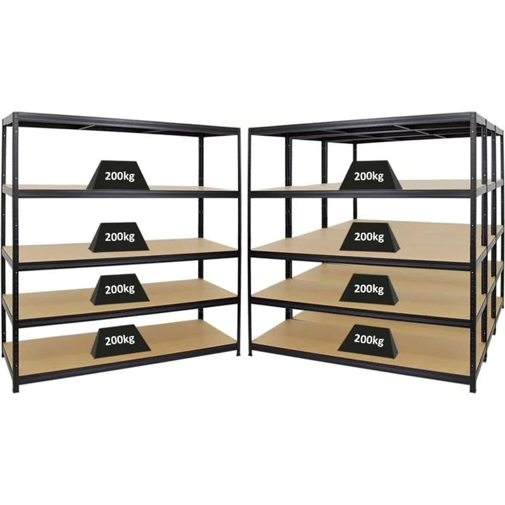 PROREGAL Mega Deal 4er-Set Schwerlastregal Giant Elephant 180 x 180 x 60 cm mit 5 Ebenen Fachlast 200kg Schwarz, Kellerregal, Steckregal, Garagenregal, Lagerregal