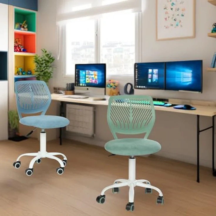 FurnitureR Bunter Schreibtischstuhl, moderner höhenverstellbarer Computerstuhl ohne Armlehnen, ergonomischer Drehstuhl für Kinderzimmer und Home Office – Bild 5