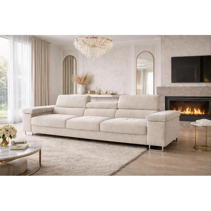 KRISAN MÖBEL Sofa ELIO in Beige, modernes Schlafsofa mit Schlaffunktion und verstellbaren Kopfstützen, 263 × 102 cm – Bild 4