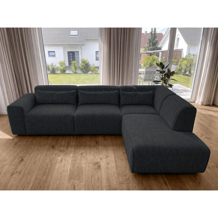 AX LIVING Wohnlandschaft mit Schlaffunktion Ruyam Ecksofa Schwarz R – Bild 3