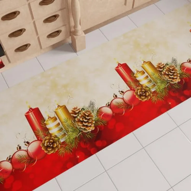 PETTI Artigiani Italiani - Weihnachts-Küchenläufer, Rutschfester und waschbarer Weihnachts-Küchenteppich, Weihnachtsteppich 52x440 cm Kerzen, Made in Italy – Bild 1