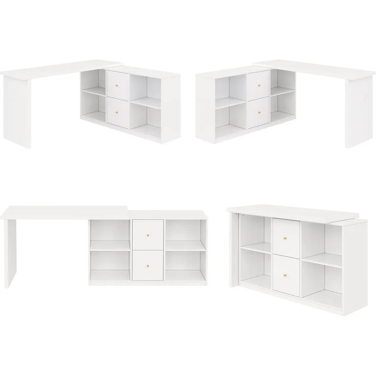 Eckschreibtisch 120 x 50 x 78 cm und 130x35 cm, links oder rechts montierbar, mit 2 Schubladen und 4 offenen Fächern – Bild 7