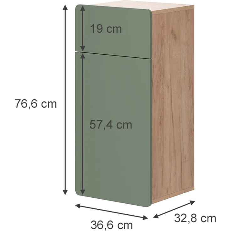 Midischrank Izan Grün/Goldkraft Eiche 36.6 x 76.6 cm mit Schublade und Tür Vicco – Bild 2