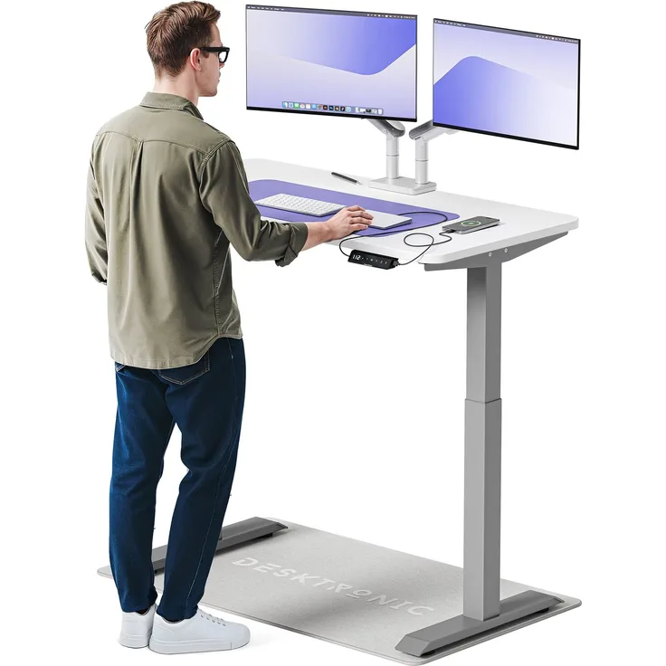 Desktronic HomeOne Elektrisch höhenverstellbarer Schreibtisch 120x60cm Grau/Weiß mit Memory-Funktion, Anti-Kollisions Technologie, USB-A und USB-C-Ladeanschlüssen