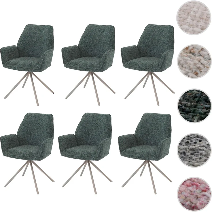 6er-Set Esszimmerstuhl HWC-G67, drehbar Auto-Position Metall Chenille (410g/m²) ~ Gestell creme, grün – Bild 10