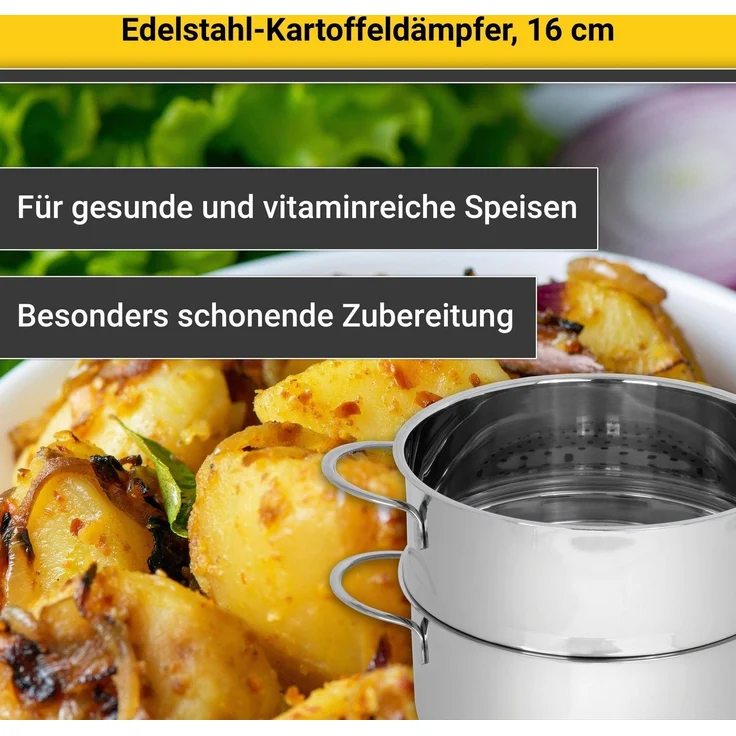 Karl Krüger KEC16 Kartoffeldämpfer Edelstahl mit Glasdeckel 16 cm / Gemüse-Dünster / INDUKTION – Bild 2