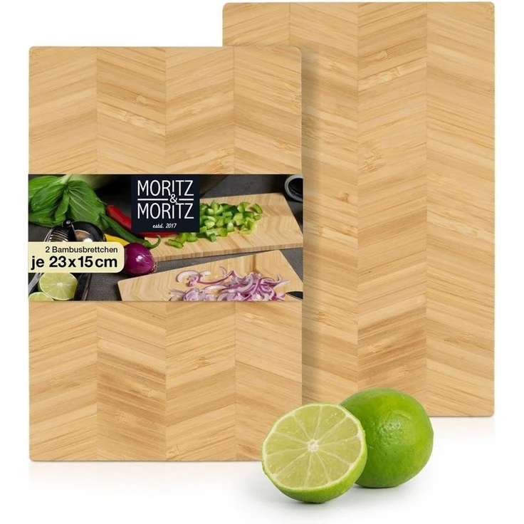 Moritz & Moritz Schneidebrett 2x Holz Schneidebrett, Bambus, (2er Set, 2-St), 23 x 14,5 cm zum Schneiden, Anrichten und Servieren – Bild 5