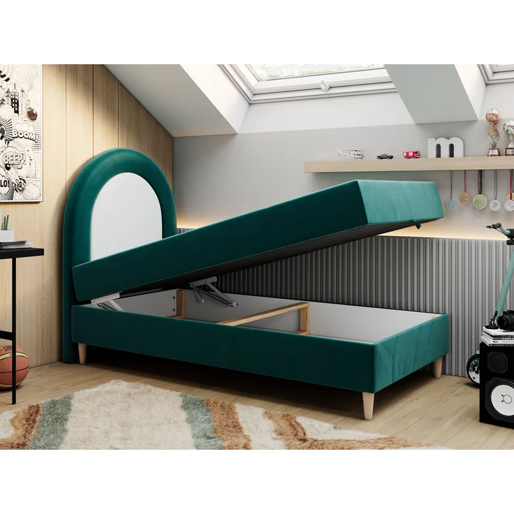 Kinderbett NEST, Boxspringbetten für Kinderzimmer, Jugendbett, Einzelbett mit Matratze 90 x 180 cm - Dunkelgrün Velvet - Topper T25 – Bild 2