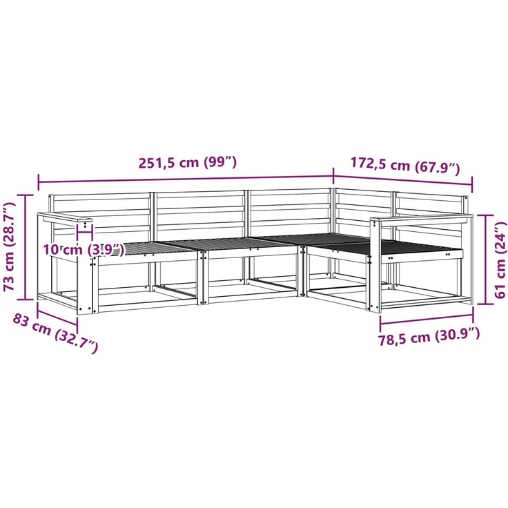 vidaXL Outdoor-Sofagarnitur 4 pcs Weiß 251,5 x 172,5 x 73 cm 3386378 – Bild 6