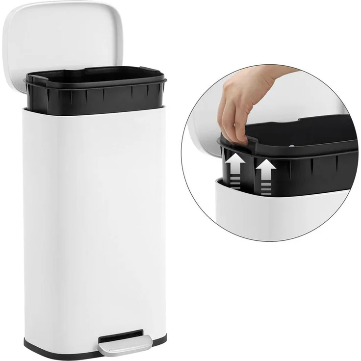 Songmics Mülleimer, geruchsdicht, Edelstahl, 30 Liter, Weiß – Bild 6