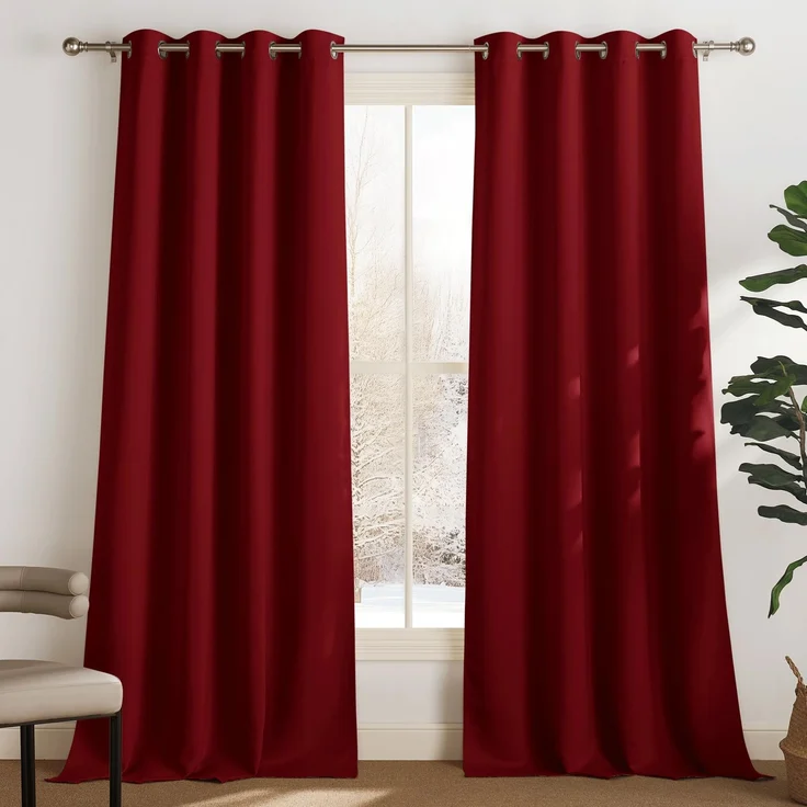 PONY DANCE Thermal Blackout Curtains for Bedroom Weihnachtsvorhänge Rot | 2er Set H230 x B140 cm, Blickdichte Vorhänge, mit Ösen, für Wohnzimmer Schlafzimmer Esszimmer, Sichtschutz, UV-Schutz