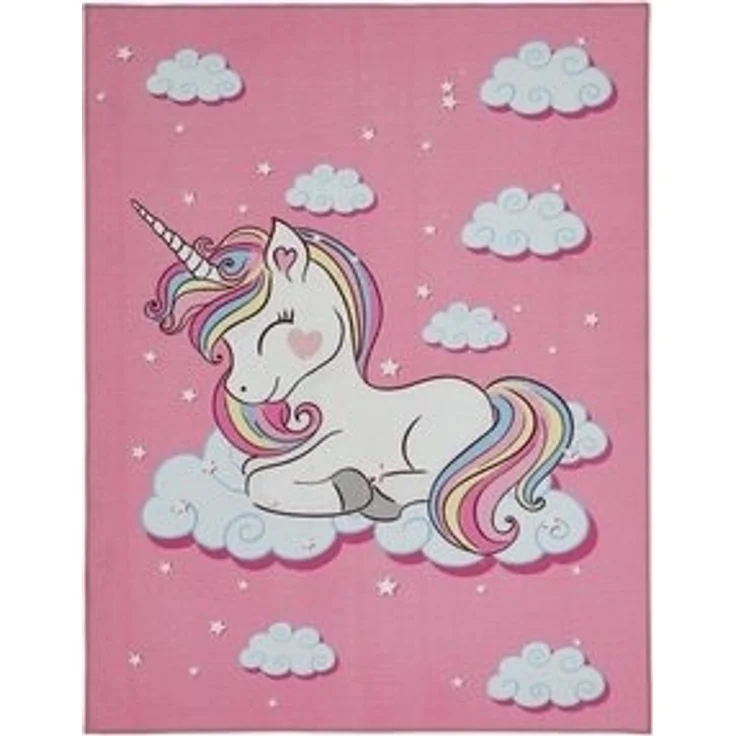 LUXOR living Kinderteppich DREAMY, 80 x 150 cm, Pink, Weiß, Polyester, rechteckig, Maschinengewebt, mit Einhorn-Motiv – Bild 6