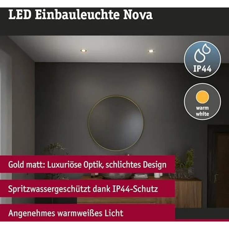 Paulmann 92407 Einbauleuchte LED Nova Coin 3er-Set 74mm gold 3-Step-Dim IP44 – Bild 2