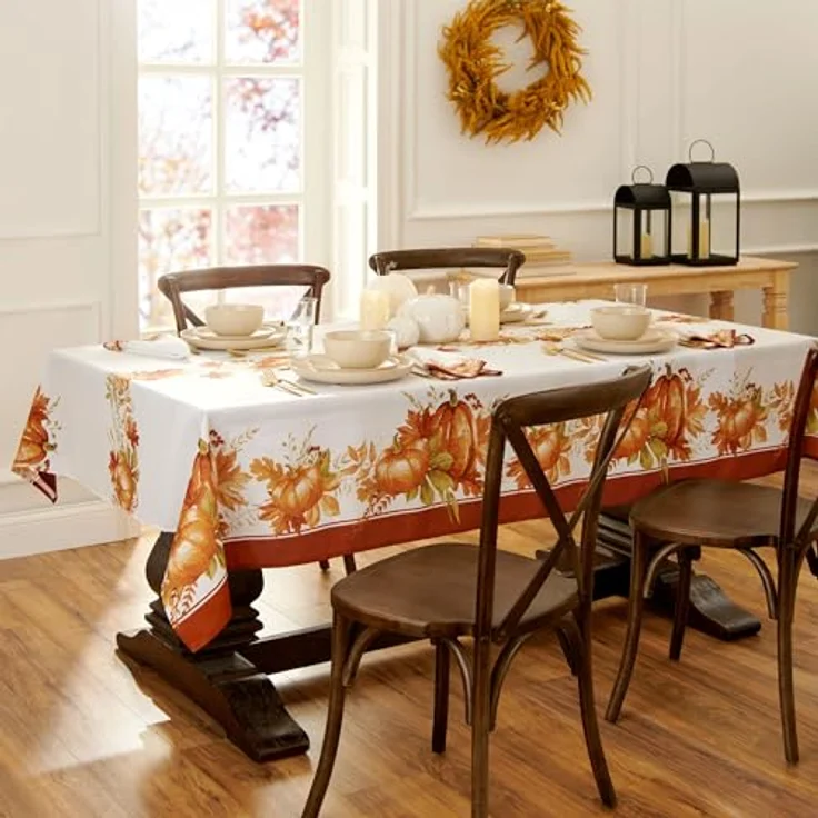 Elrene Home Fashions Autumn Pumpkin Grove Tischdecke, Polyester, Bunt, 60"x120" Rectangle (Tablecloth) – Bild 3