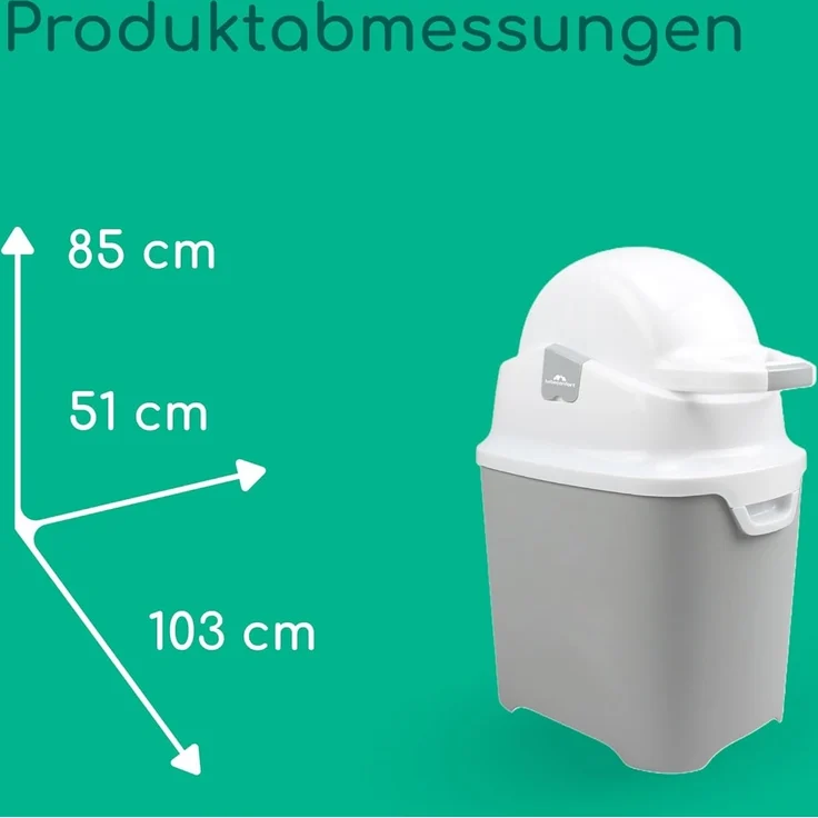 Bebeconfort geruchsdichter Windeleimer, Windeleimer, Deckel geruchsdicht, für alle Müllbeutel, für bis zu 30 Windeln, Bedienung mit einer Hand, praktische Größe, leicht zu reinigen, Grau – Bild 8