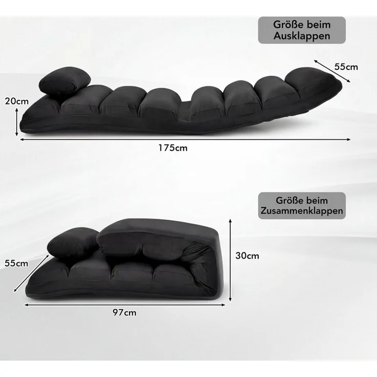 COSTWAY Relaxliege, mit Liegefunktion, Bodensessel klappbar verstellbare Rücklehne – Bild 3