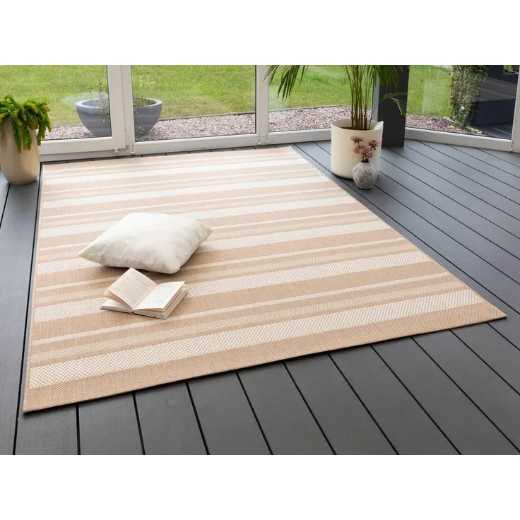 In- und Outdoor Teppich Bergen Streifen, Farbe: Streifen Beige, Größe: 280x380 cm