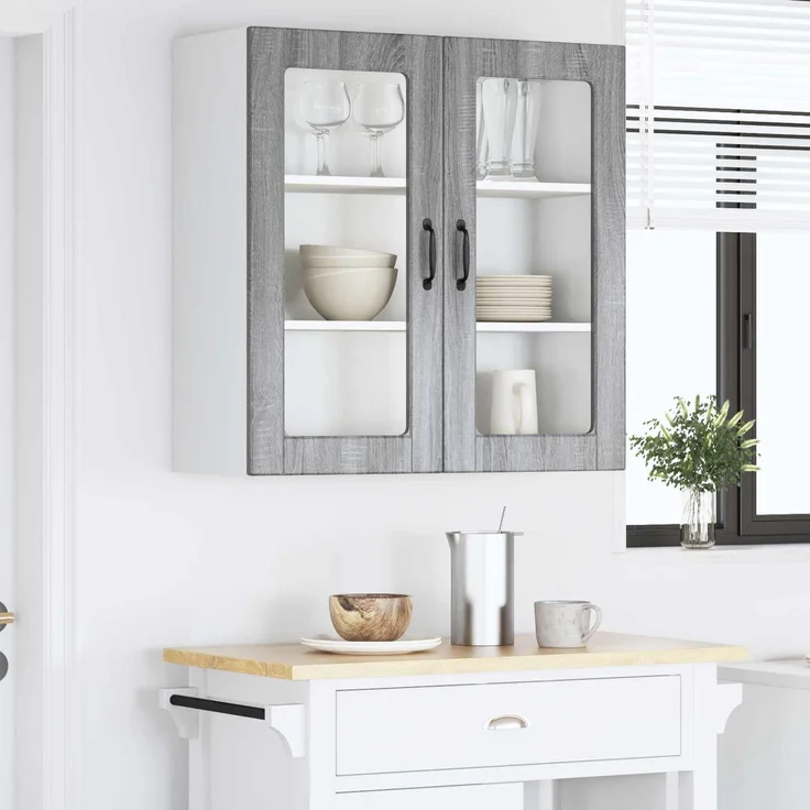 vidaXL Wandglas-Schrank PORTO Sonoma-Grau 80 x 31 x 80 cm 885421 – Bild 4