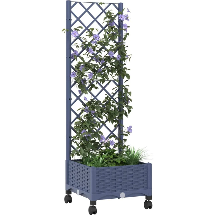 vidaXL Pflanzkübel mit Spalier und Rädern Blaugrau 40 x 40 x 131,5 cm 3422916 – Bild 3