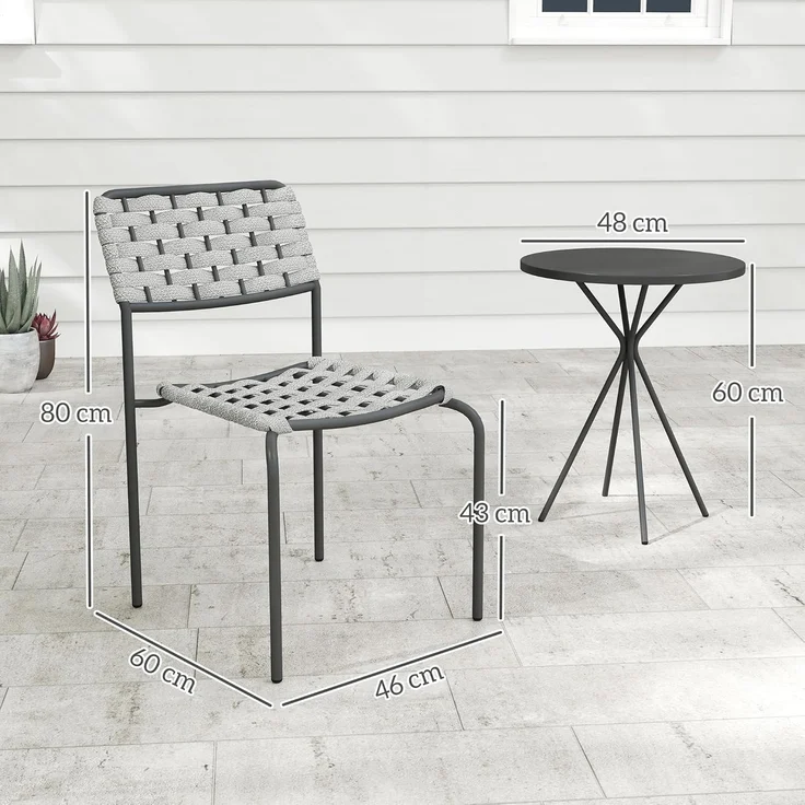 Outsunny Gartenlounge-Set 3-teilig, mit 2 Stapelbare Stühle, Tisch, (wetterfest Balkonmöbel für 2 Personen, 3-tlg, Polyrattan Gartenmöbel Set), für Garten, Terrasse Balkon, Grau – Bild 7