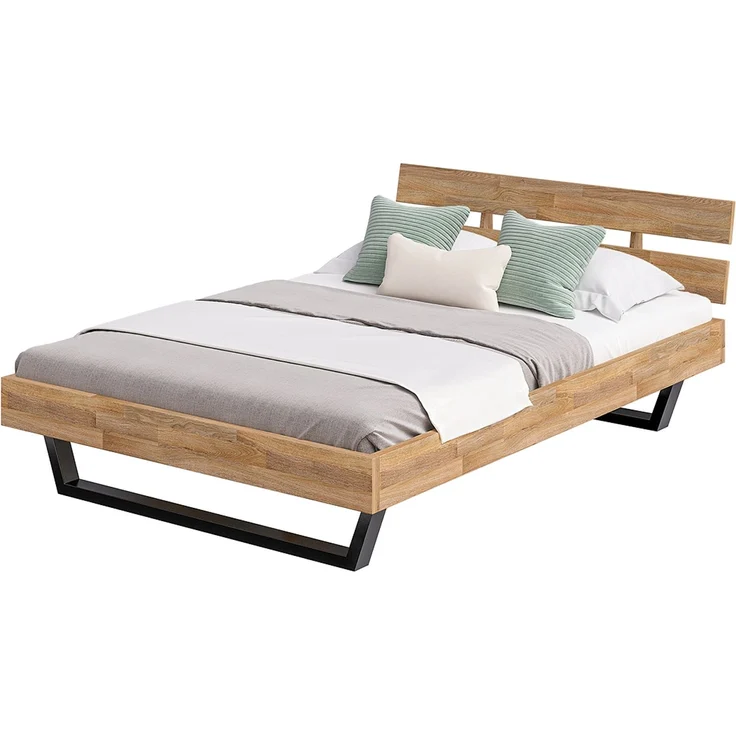 skølm 'Alver' Bett 140x200 cm, Bettgestell, natur geölt, Massivholzbett aus Eiche mit Metallkufen, Doppelbett mit Streben Bettkopf – Bild 9