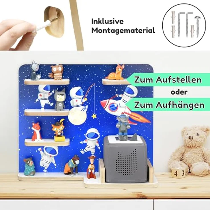 stadtecken Holzregal für Musikbox I Passend für die Toniebox und ca. 35 Tonies I Perfekte Aufbewahrung im Kinderzimmer I zum Aufstellen oder Aufhängen (Kosmos) – Bild 7