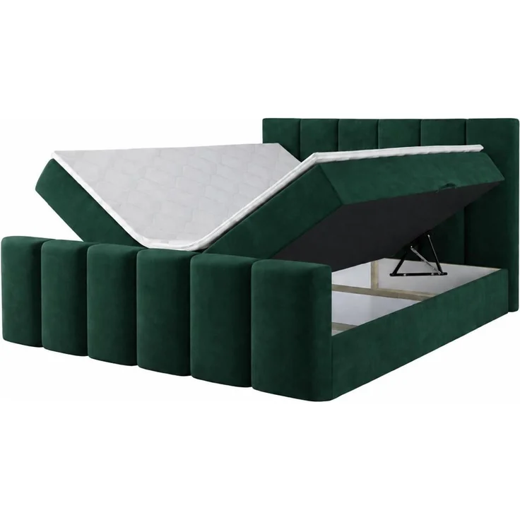 KRISAN MÖBEL Polsterbett JULIETT 120 x 200 cm mit Stauraum, Bettkasten, gepolstertem Kopf- und Fußteil, modernes Doppelbett, in Grün inkl Topper Grün – Bild 4
