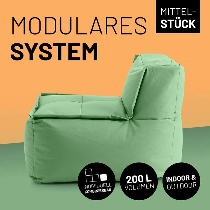 Lumaland Sitzsack-Lounge Modular Mittelteil | Waschbare & Wasserfeste Sitzmöbel für Innenräume & Garten | Indoor & Outdoor Sitz-Garnitur | Einfach erweiterbar | 54x81x70cm [Pastellgrün] – Bild 2