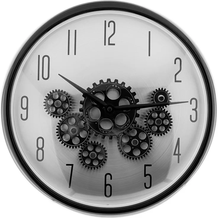 Wanduhr mit Zahnrädern - ø35 x 9 cm, Analog im Industrial-Look Schwarz