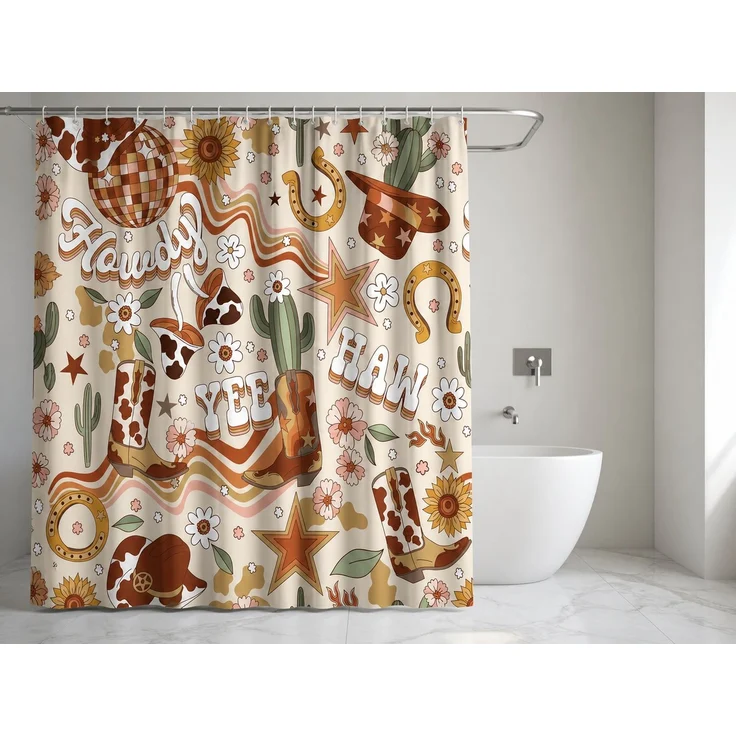 Wasserdichter Duschvorhang im Western-Design Mehrfarbig 150 x 180 cm für Badewanne – Bild 2