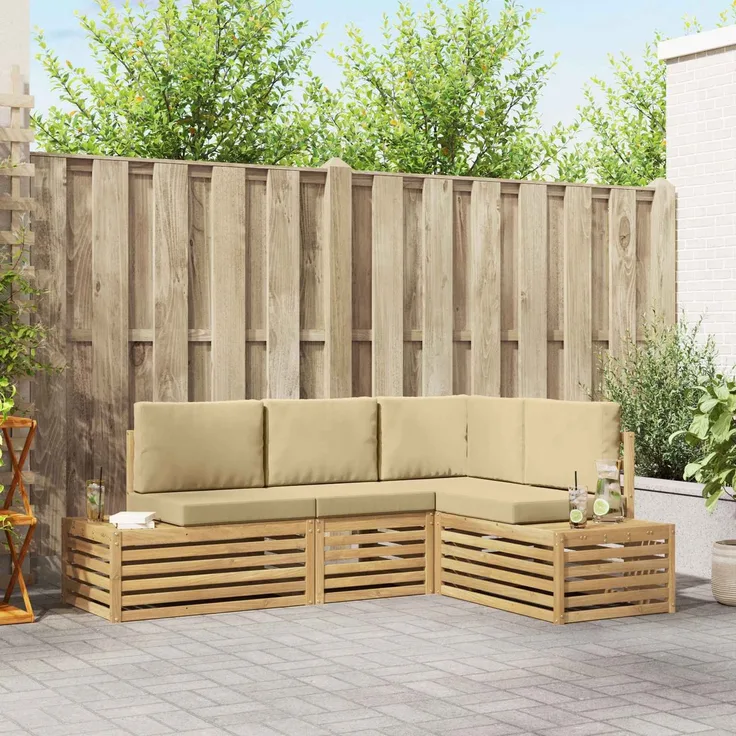 vidaXL Outdoor-Sofagarnitur mit Kissen 4 Stück Weiß Massivholz Akazie 3392468