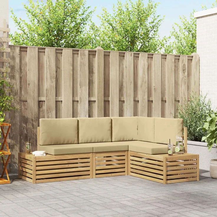 vidaXL Outdoor-Sofagarnitur mit Kissen 4 Stück Weiß Massivholz Akazie 3392468 – Bild 1