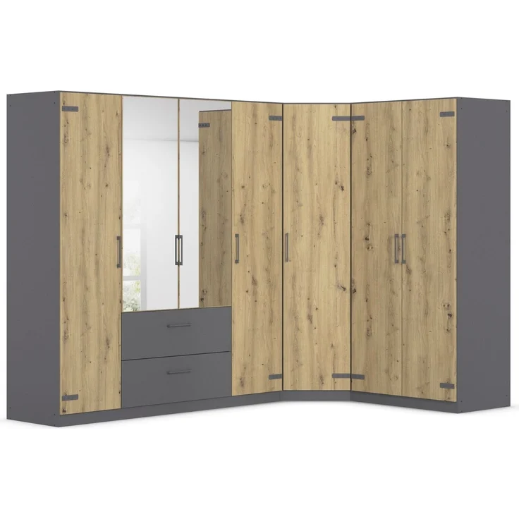 Eckkleiderschrank >Butte< in Eiche Artisan Dekor / grau - 266x197x176 (BxHxT) – Bild 3