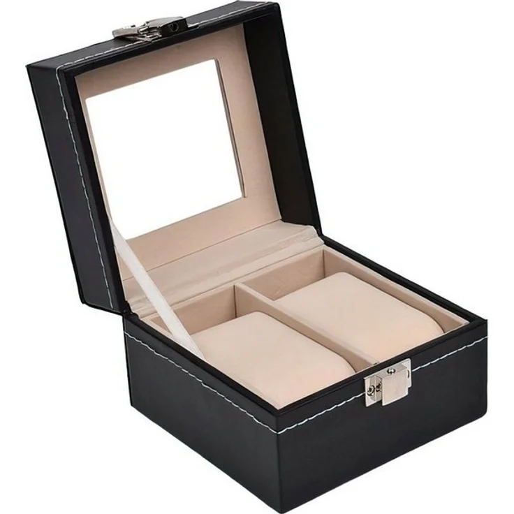 Sinoba Uhrenbox Uhrenkoffer Uhrenbox für Uhrensammlung in Leder-Optik Echtglas-Fenster – Bild 4