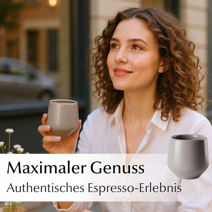 MiaMio Espressotasse Luxe ohne Henkel, 90 ml, Classic Pastel Grau, 4-tlg, Keramik, Ristretto & Doppio, dickwandig, modern – Bild 4