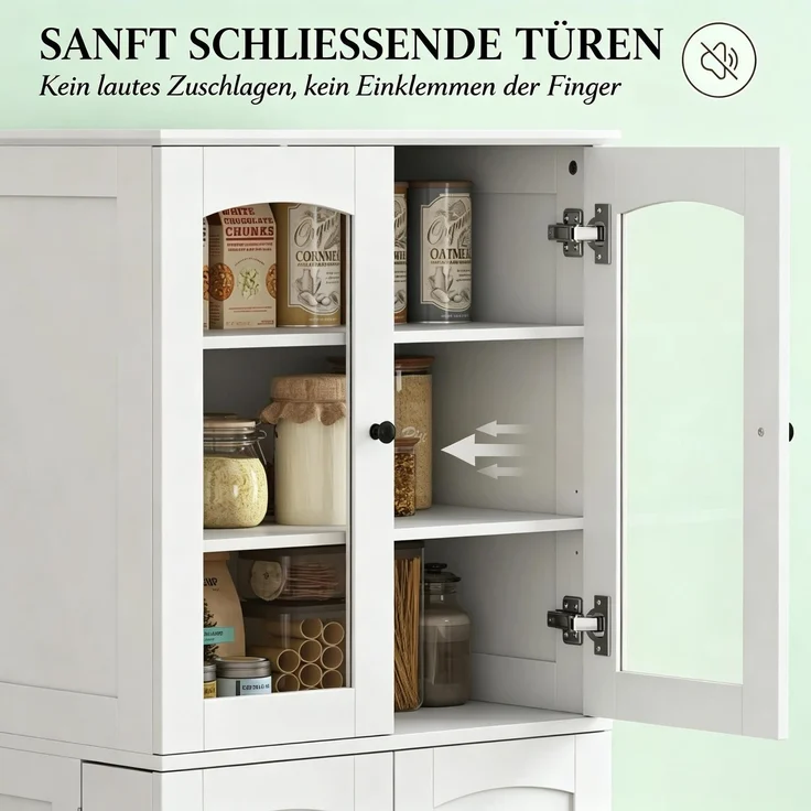 Elegantes Sideboard,Hoher Vitrinenschrank mit viel Stauraum,Praktischer Aufbewahrungsschrank,Wohnzimmerschrank--Weiß--60x40x162cm--YOUDENOVA – Bild 4