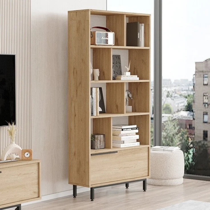 Calicosy Bibliothek mit 1 geschlossenem Fach Dekor Walnussholz L83,9 cm - Dunkles Holz – Bild 6