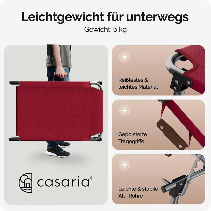 CASARIA® Alu Sonnenliege Klappbar Wetterfest Gartenliege mit Dach Liegestuhl Rot – Bild 7