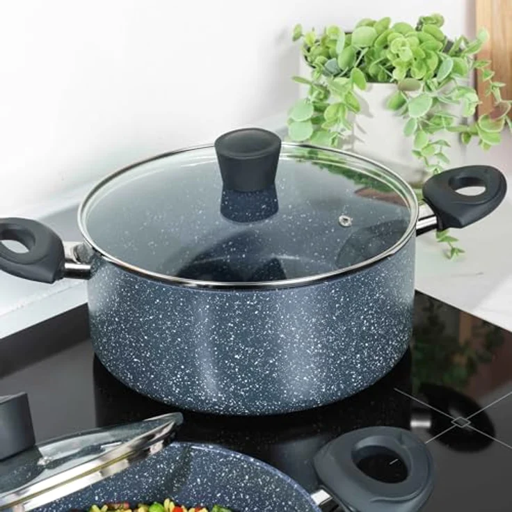 Russell Hobbs RH00849EU Nightfall Stone kochtopf, BPA-Frei, 4.5L Ungefähre Füllmenge antihaftbeschichtet 24cm töpf, Suppentopf klein mit Dampfauslass glas deckel, kochtöpfe induktion, Bakelite-griffs – Bild 4