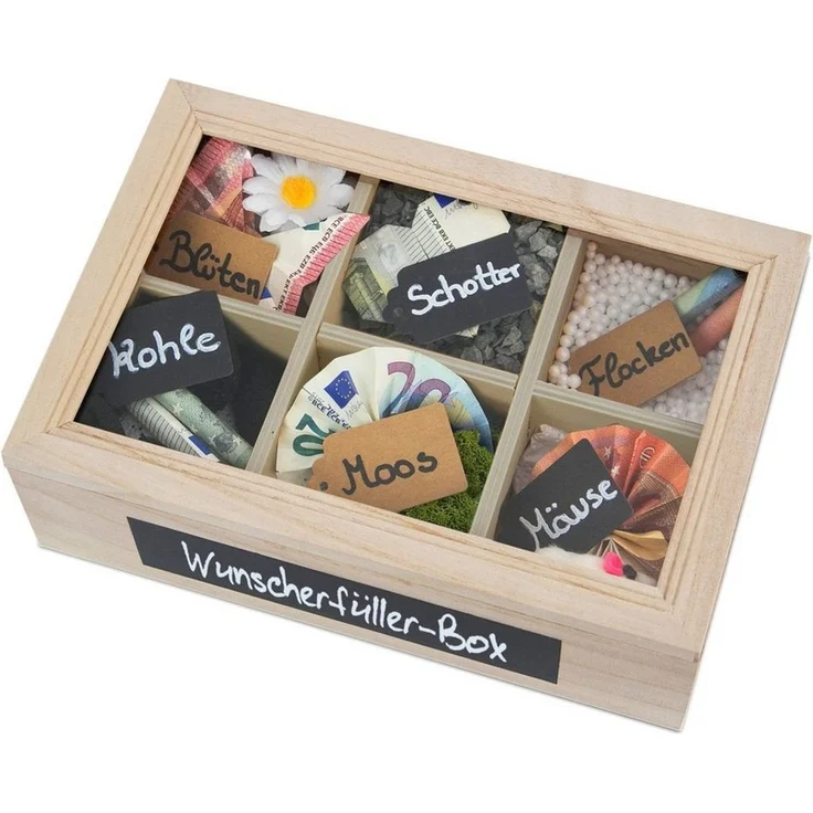 SURPRISA Geschenkbox Schotter-Schatulle Geldgeschenk, aus Paulownienholz, 6 Fächer, Geschenk zur Hochzeit, Geburtstag usw. – Bild 2