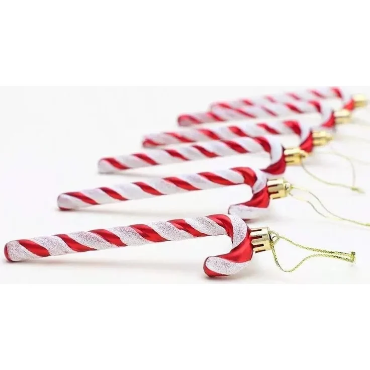 6er-Set – Zuckerstangen-Baumkugeln, glänzende Weihnachtsdeko aus Kunststoff (Rot) – Bild 6