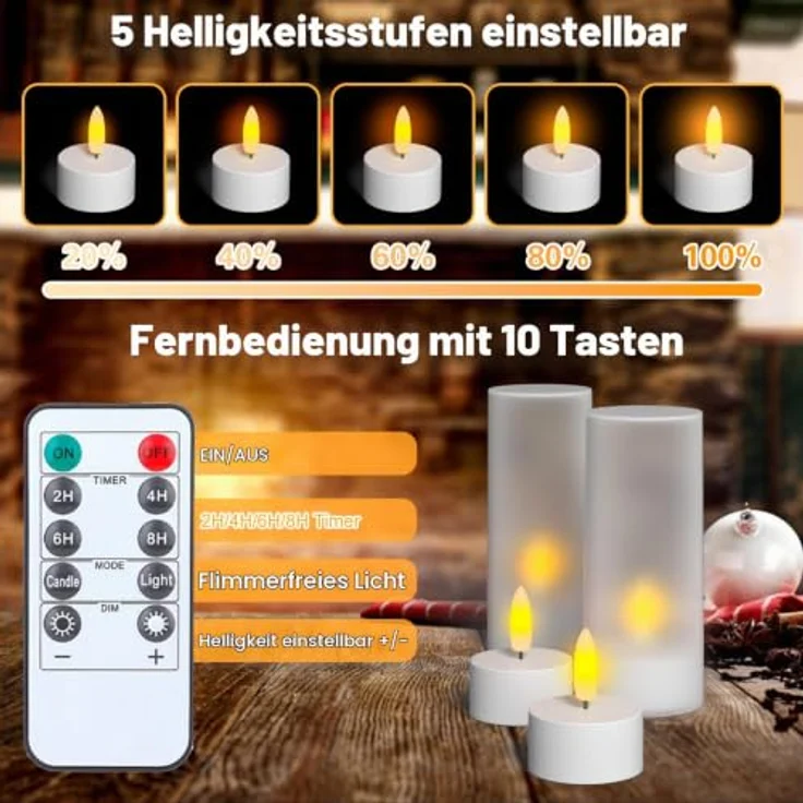 EXTSUD 12 LED Teelichter wiederaufladbar mit Timer und Ladestation – Bild 2