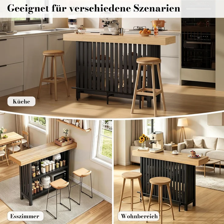 EINHOM Bartisch mit Fußstütze und 2-Stufigem Regal, Kompakter Stehtisch für Küche, Esszimmer, Wohnzimmer und Hausbar, 160 x 40 x 105 cm – Bild 4