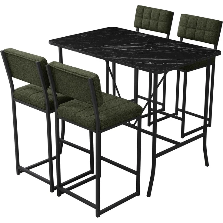 Skye Decor 'Retro - Green, Black' Bartisch-Set mit Barhockern (5-teilig), Grün / Schwarz, 110 x 92 x 70 cm – Bild 3
