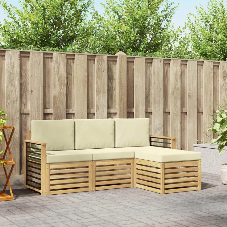 vidaXL Outdoor-Sofagarnitur 4 stk. Weiß und Creme Polyester 3391645 – Bild 1