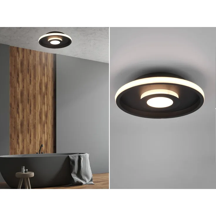 LED Deckenleuchte ASCARI rund Schwarz matt dimmbar IP44, Ø 30cm