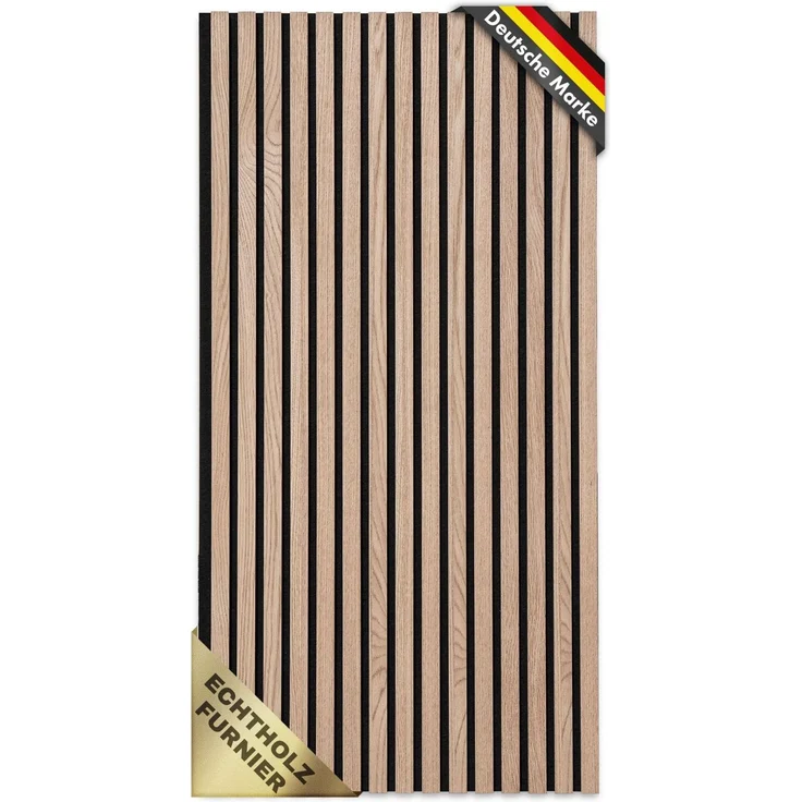 KARAT Akustikpaneele - Wandpaneele mit Echtholzfurnier für eine angenehme Raumakustik - Lamellenwand Holz und Filz - Wandverkleidung als Schallschutz, Schalldämmung (Red Oak, 118 x 60 cm)
