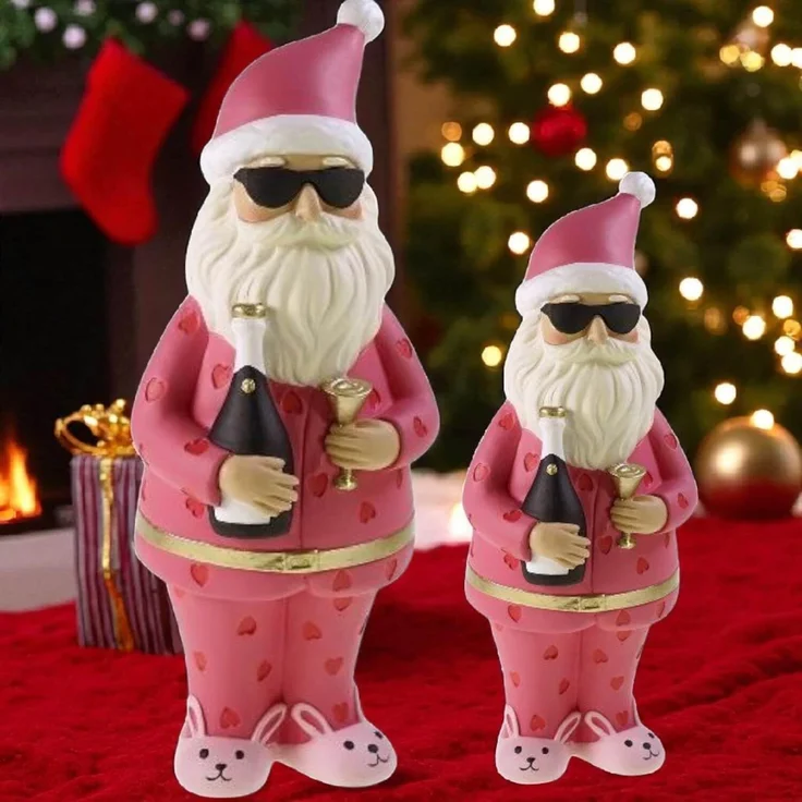 Originelle Santa-Dekofigur in Pink mit Bunnyschuhen aus Polyresin für Innenräume – Bild 6